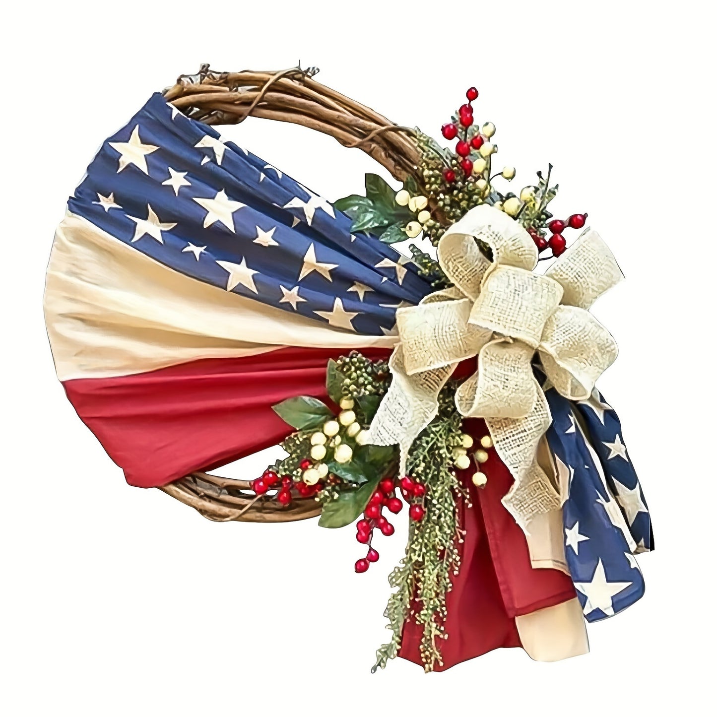 1pc; American National Day Wreath Independence Day Wreath Home Outdoor Decoration New Arrival Door Decoration; Independence Day Supplies