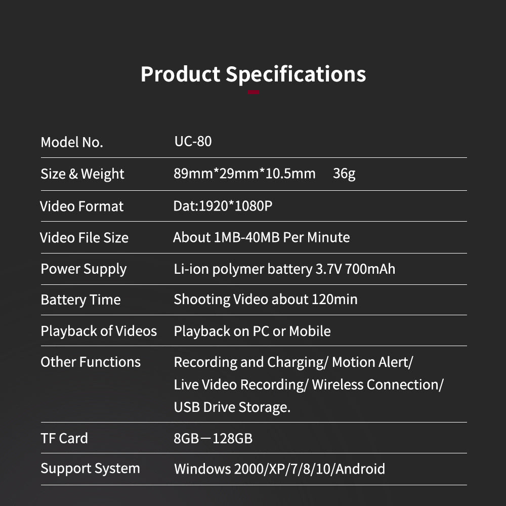 UC80 USB Flash Disk Secret Camera Wireless Wifi Cam For Meeting Support 128GB TF Card 2022 New Design built in 32GB