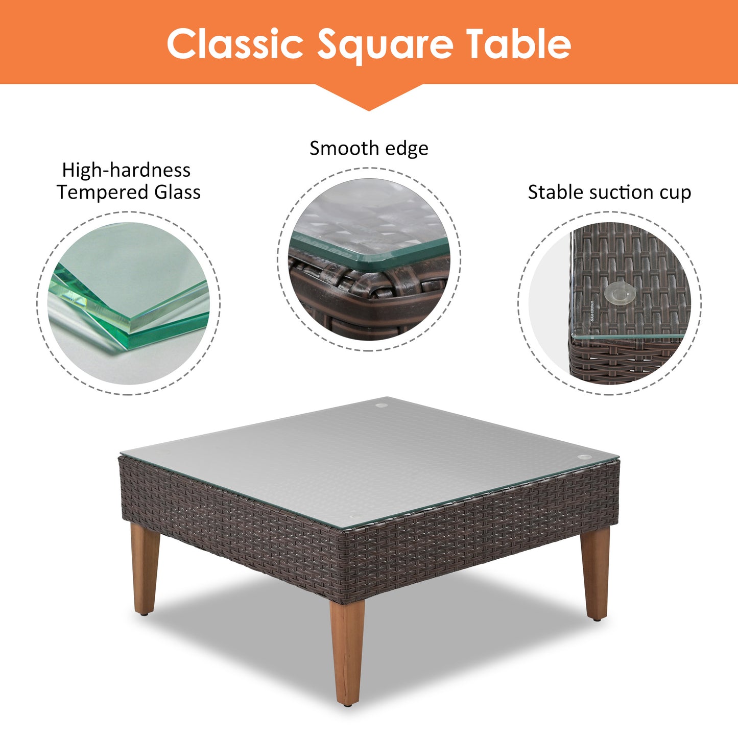 4-pieces Outdoor Wicker Sofa Set; Patio Furniture with Colorful Pillows; L-shape sofa set; Beige cushions and Brown Rattan