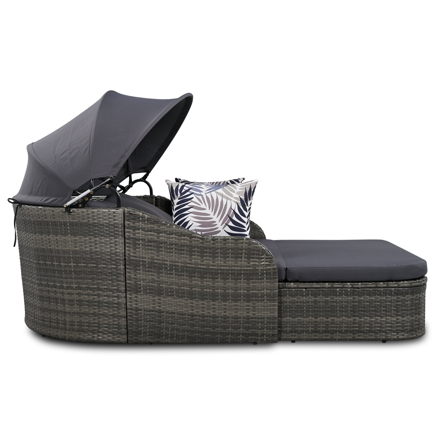 79.9" Outdoor Sunbed with Adjustable Canopy; Double lounge; PE Rattan Daybed; White Wicker; Gray Cushion