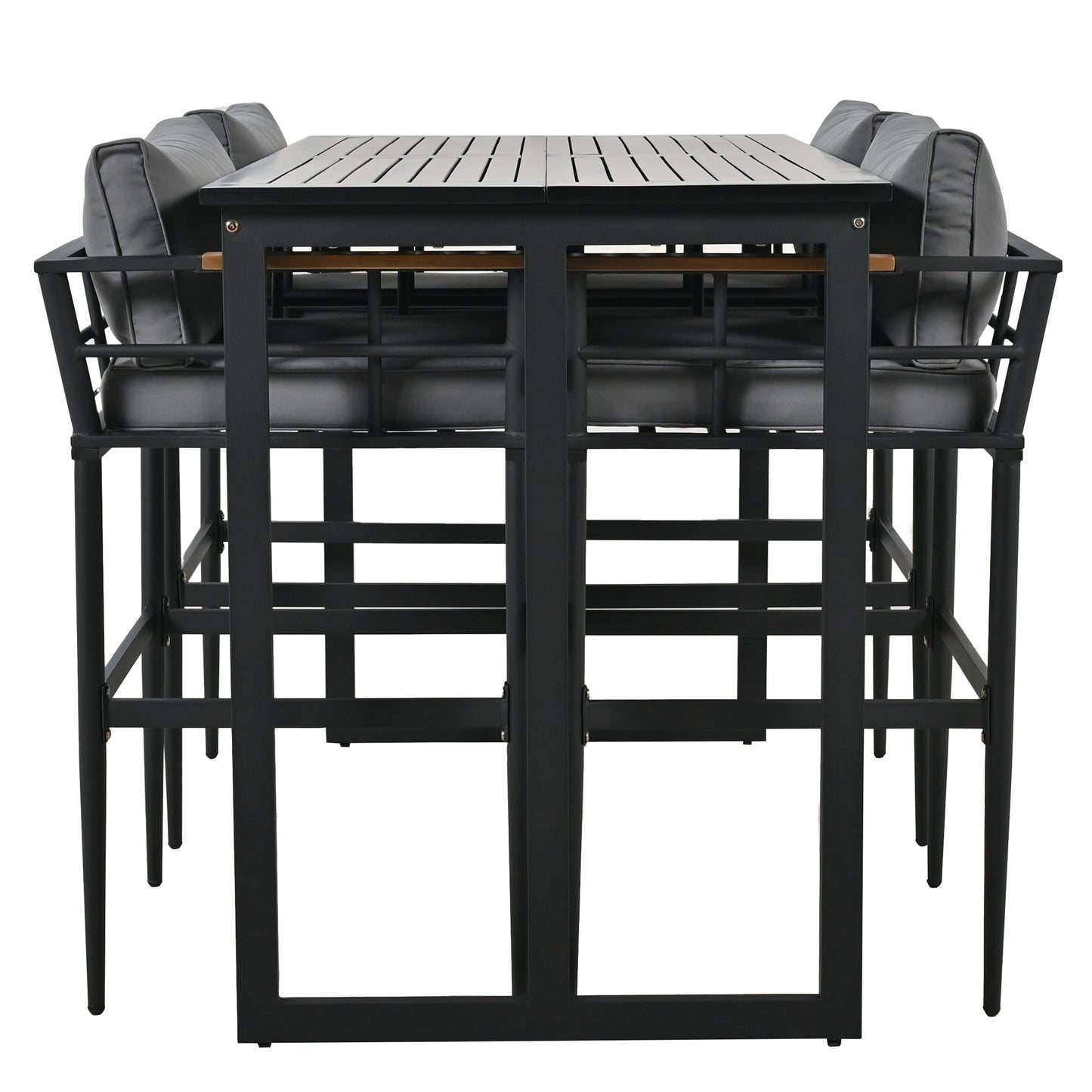 Steel Outdoor Dining Set with Acacia Wood Armrest Suitable For Patio; Balcony Or Backyard