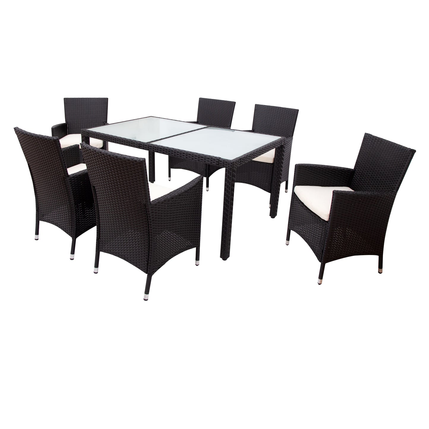 7-piece Outdoor Wicker Dining set - Dining table set for 7 - Patio Rattan Furniture Set with Beige Cushion (Black)