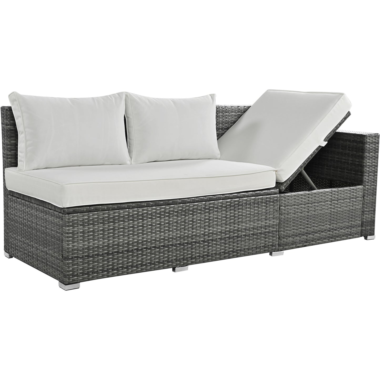 Outdoor 6-Piece All Weather PE Rattan Sofa Set; Garden Patio Wicker Sectional Furniture Set with Adjustable Seat; Storage Box; Removable Covers and Tempered Glass Top Table
