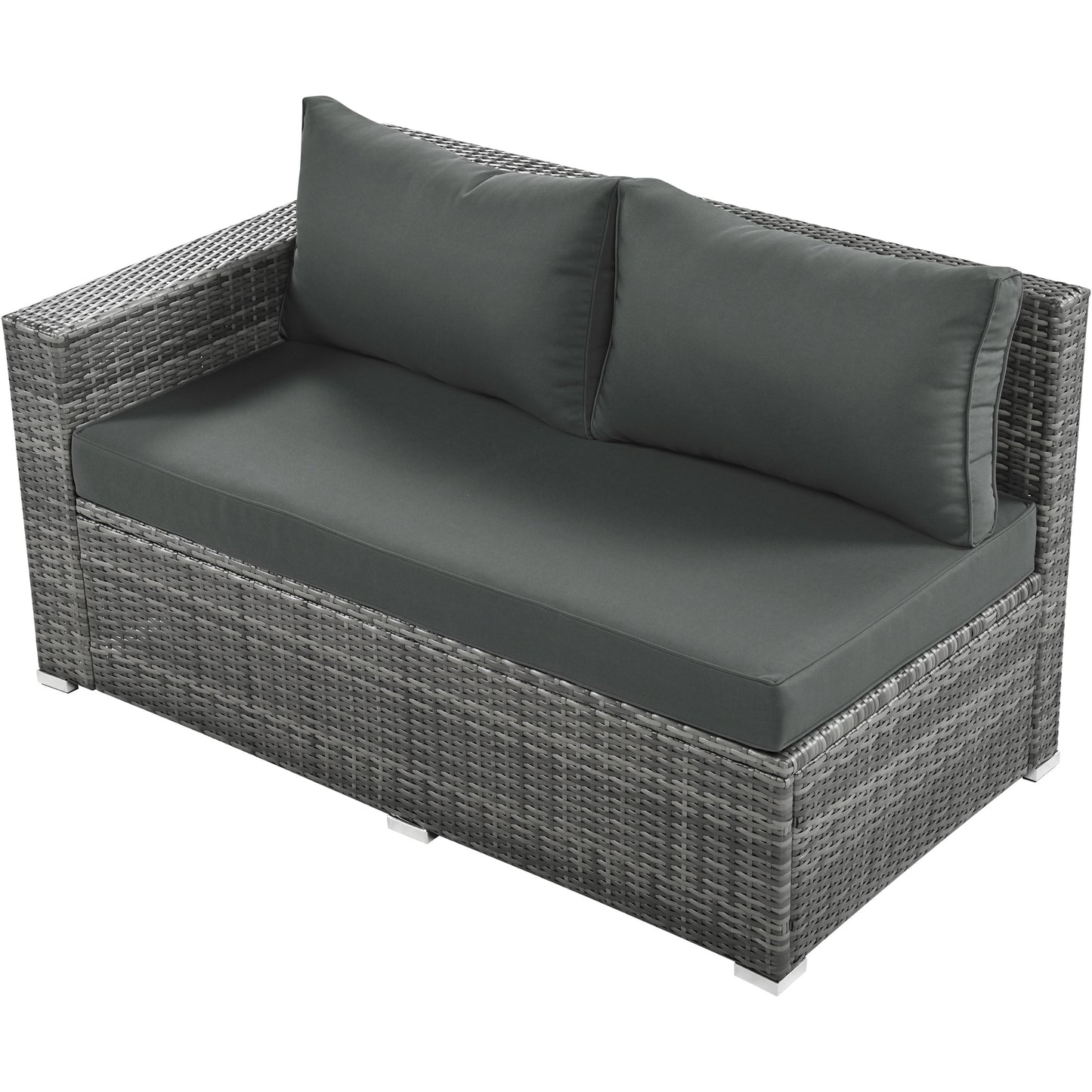 Outdoor 6-Piece All Weather PE Rattan Sofa Set; Garden Patio Wicker Sectional Furniture Set with Adjustable Seat; Storage Box; Removable Covers and Tempered Glass Top Table