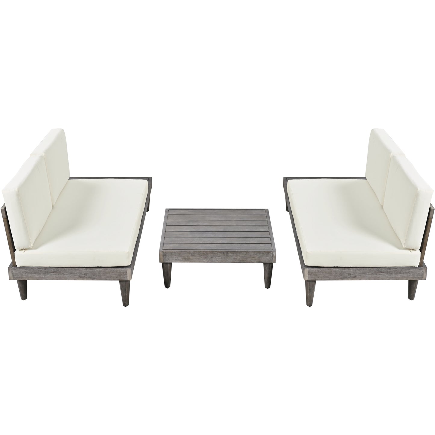 Outdoor 3-Piece Patio Furniture Set Solid Wood Sectional Sofa Set with Coffee Table Conversation Set with Side Table and Cushions; Grey+Beige