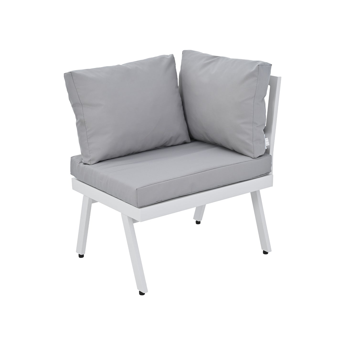 Industrial 5-Piece Aluminum Outdoor Patio Furniture Set; Modern Garden Sectional Sofa Set with End Tables; Coffee Table and Furniture Clips for Backyard; White+Grey