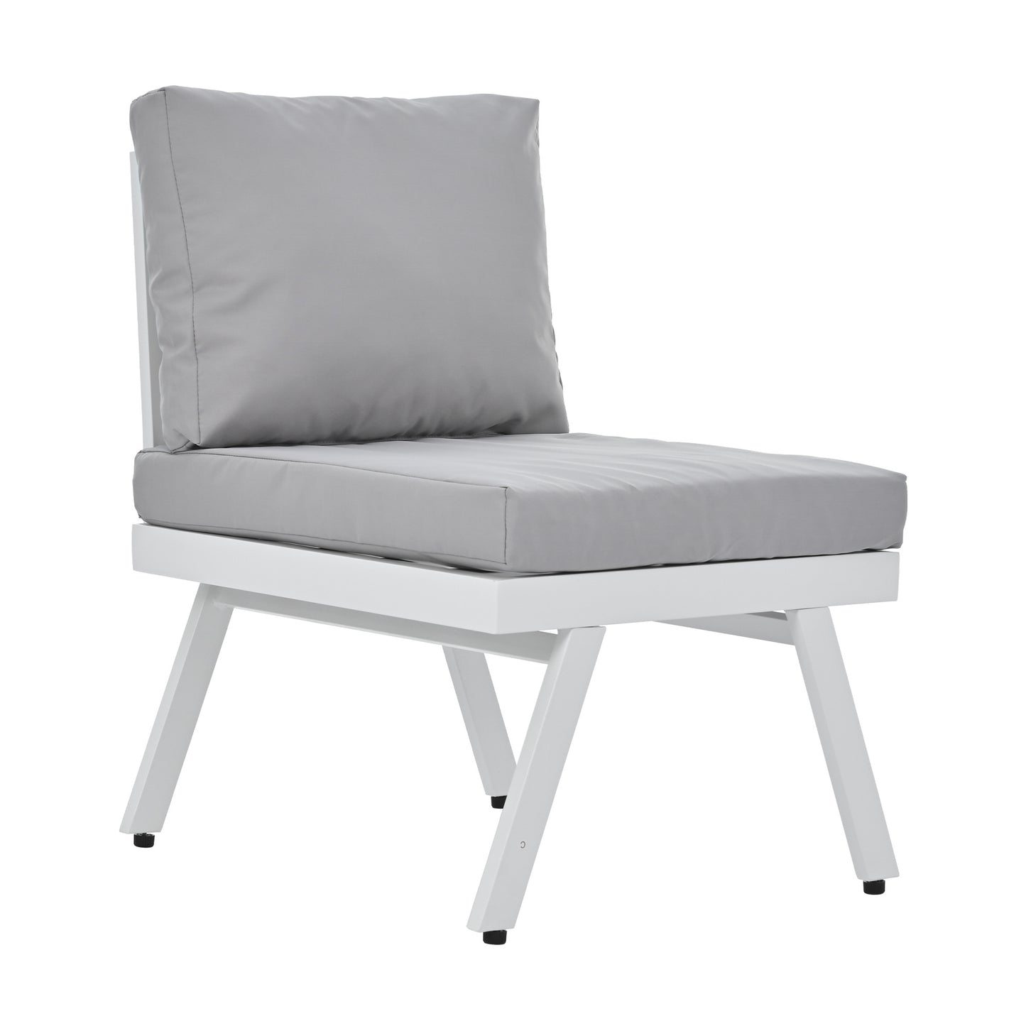 Industrial 5-Piece Aluminum Outdoor Patio Furniture Set; Modern Garden Sectional Sofa Set with End Tables; Coffee Table and Furniture Clips for Backyard; White+Grey