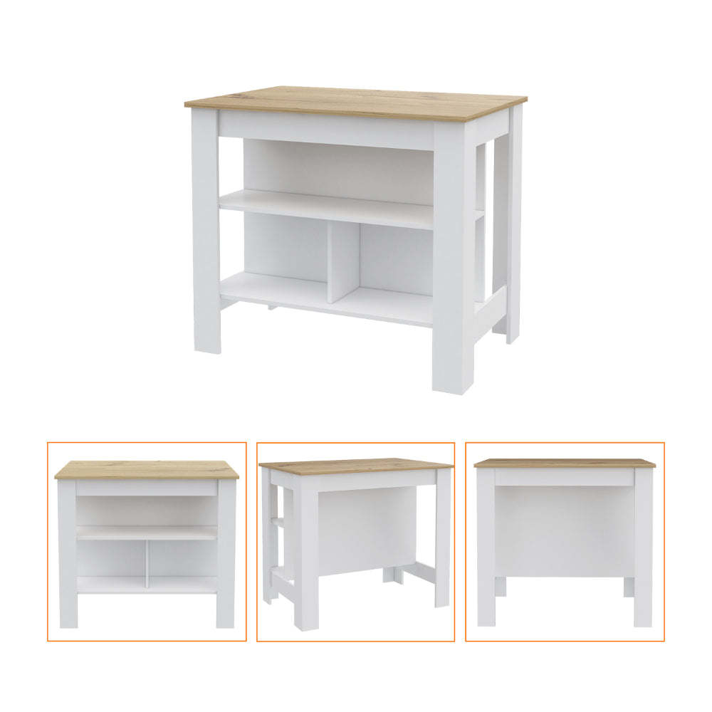 Norfolk 2 Piece Kitchen Set, Kitchen Island + Upper Wall Cabinet , White /Walnut