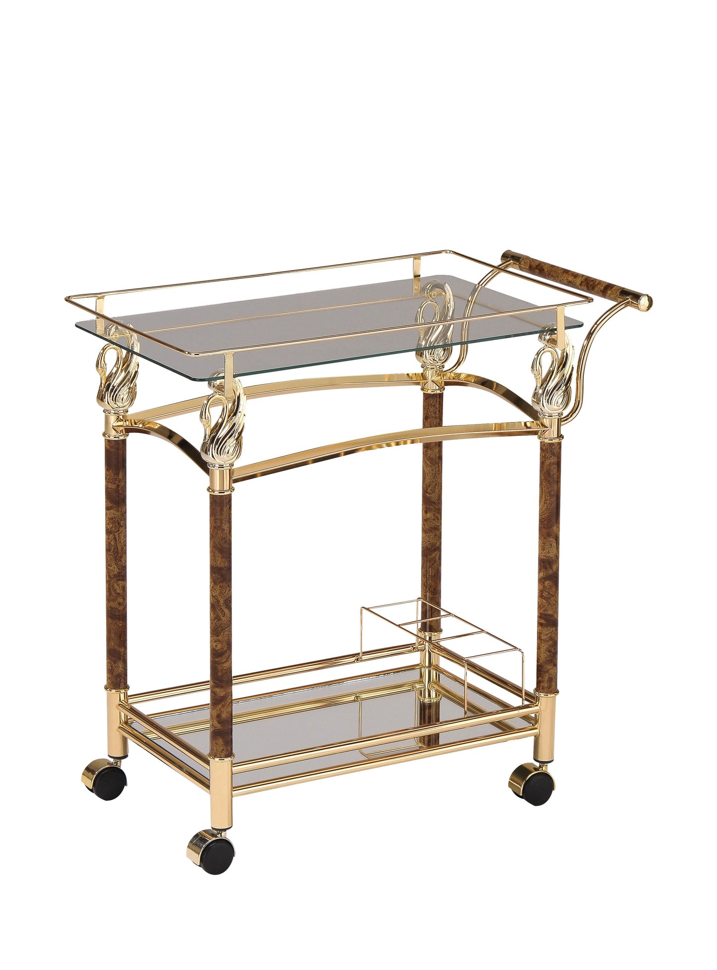 ACME Helmut Serving Cart, Gold Plated & Clear Glass 98002
