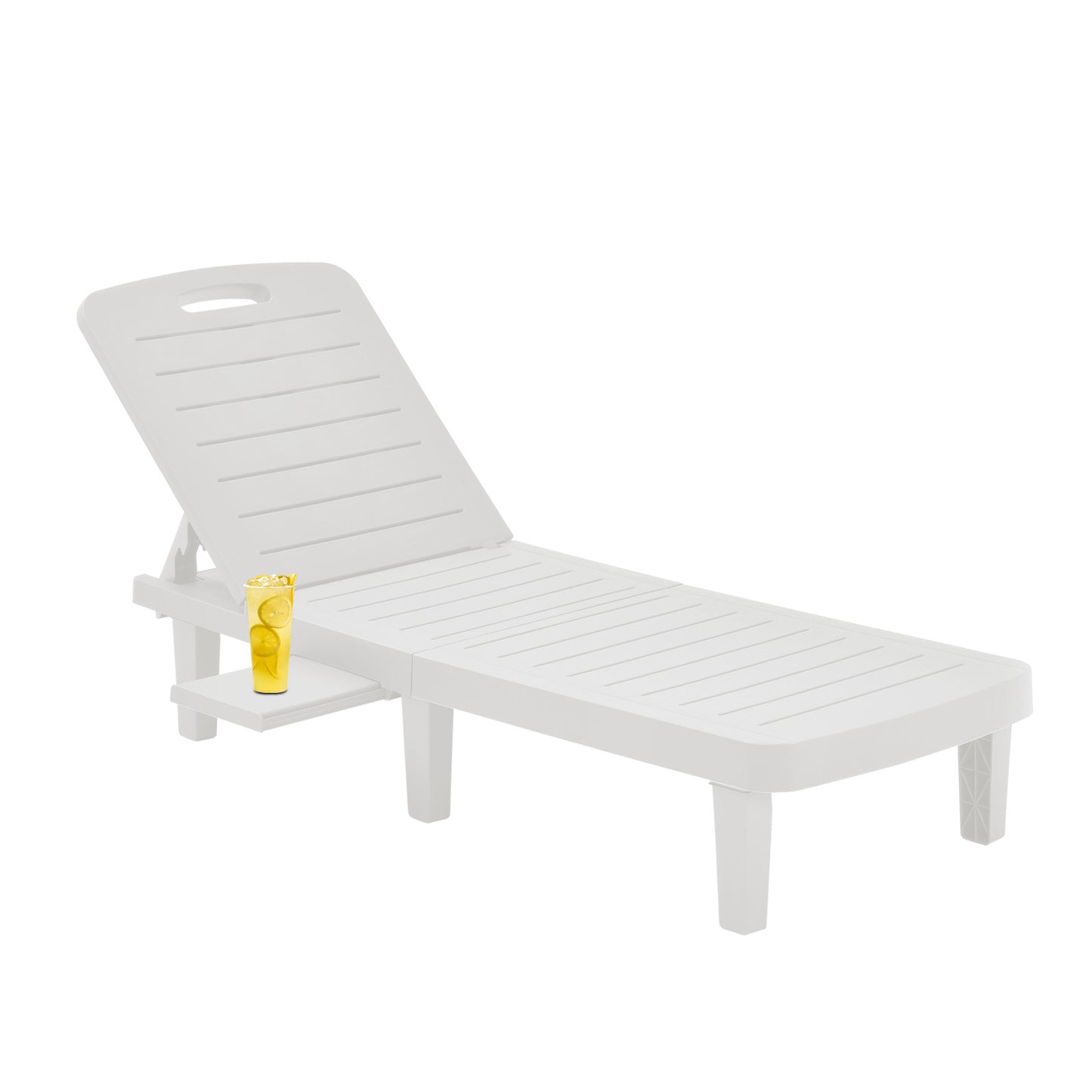 Outdoor Chaise Lounge Lounge Chairs Lying In Bed, Set of 1 for Pool Recliners with Reclining Adjustable Backrest and Side Tray,Outside Plastic Lounge Chairs for Patio Pool Garden Beach (White)