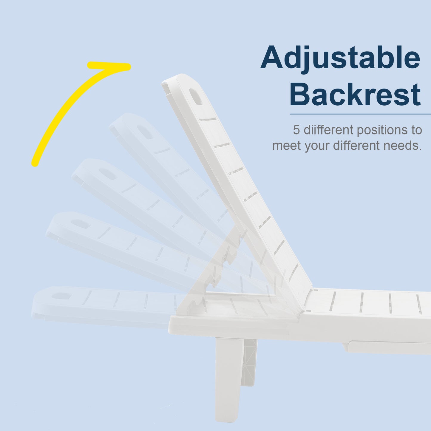 Outdoor Chaise Lounge Lounge Chairs Lying In Bed, Set of 1 for Pool Recliners with Reclining Adjustable Backrest and Side Tray,Outside Plastic Lounge Chairs for Patio Pool Garden Beach (White)