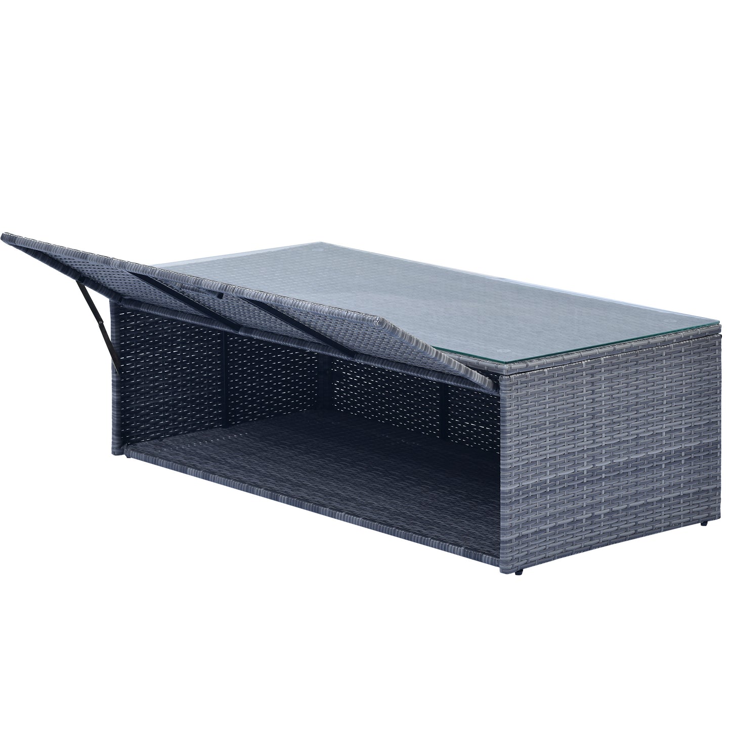 GO 6-piece All-Weather Wicker PE rattan Patio Outdoor Dining Conversation Sectional Set with coffee table, wicker sofas, ottomans, removable cushions (Dark grey wicker, Light grey cushion)