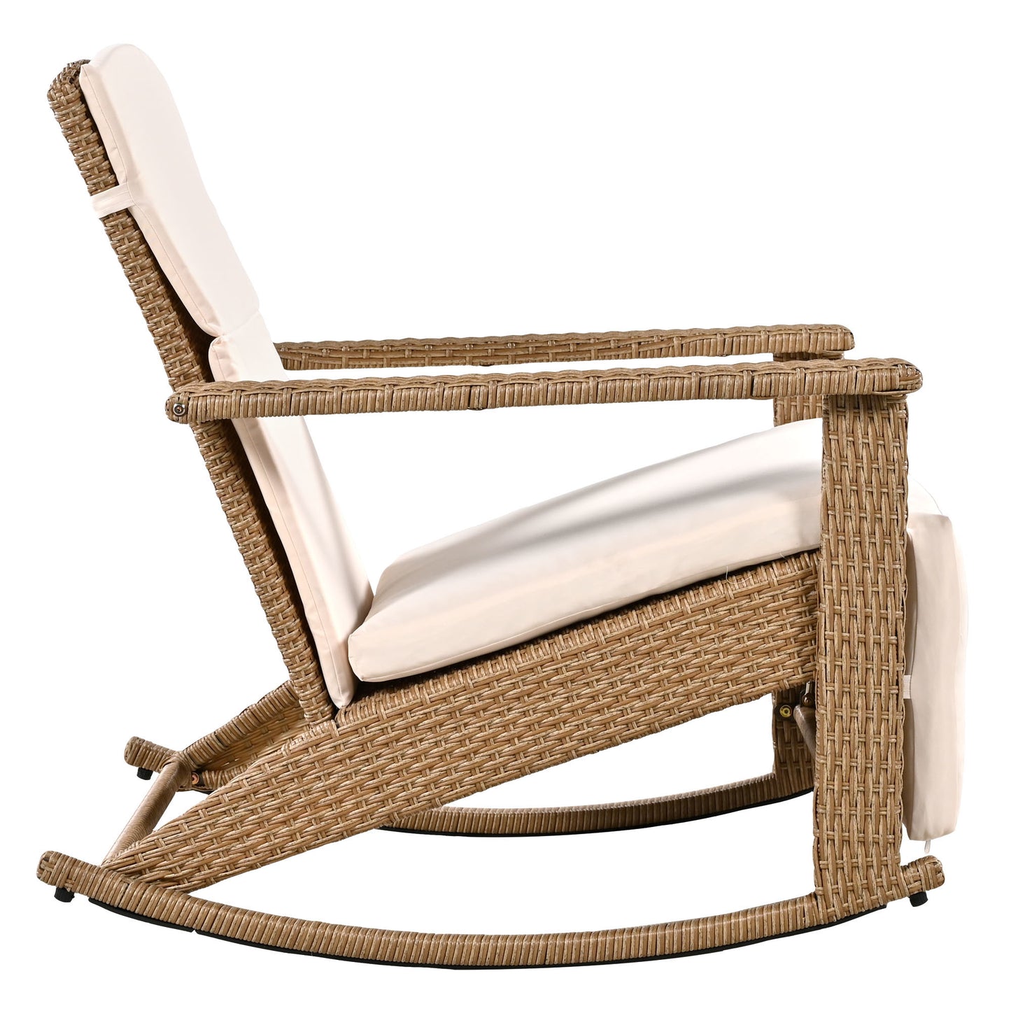 U_Style Adjustable Outdoor Wicker Double Rocking Chair with Coffee Table, Suitable for Backyard, Garden, Poolside.