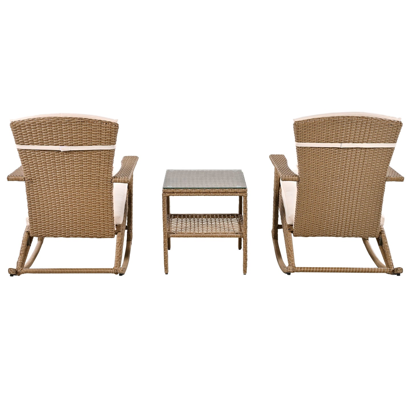 U_Style Adjustable Outdoor Wicker Double Rocking Chair with Coffee Table, Suitable for Backyard, Garden, Poolside.
