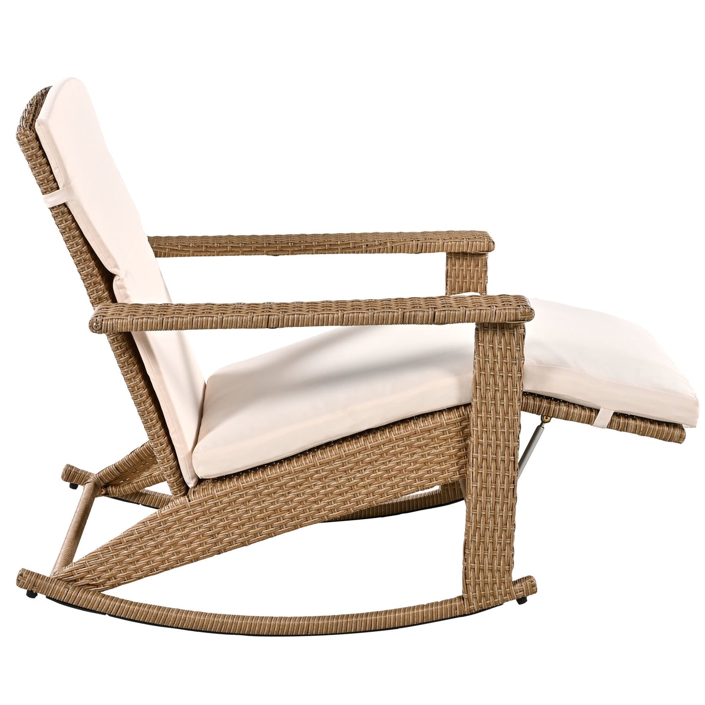 U_Style Adjustable Outdoor Wicker Double Rocking Chair with Coffee Table, Suitable for Backyard, Garden, Poolside.