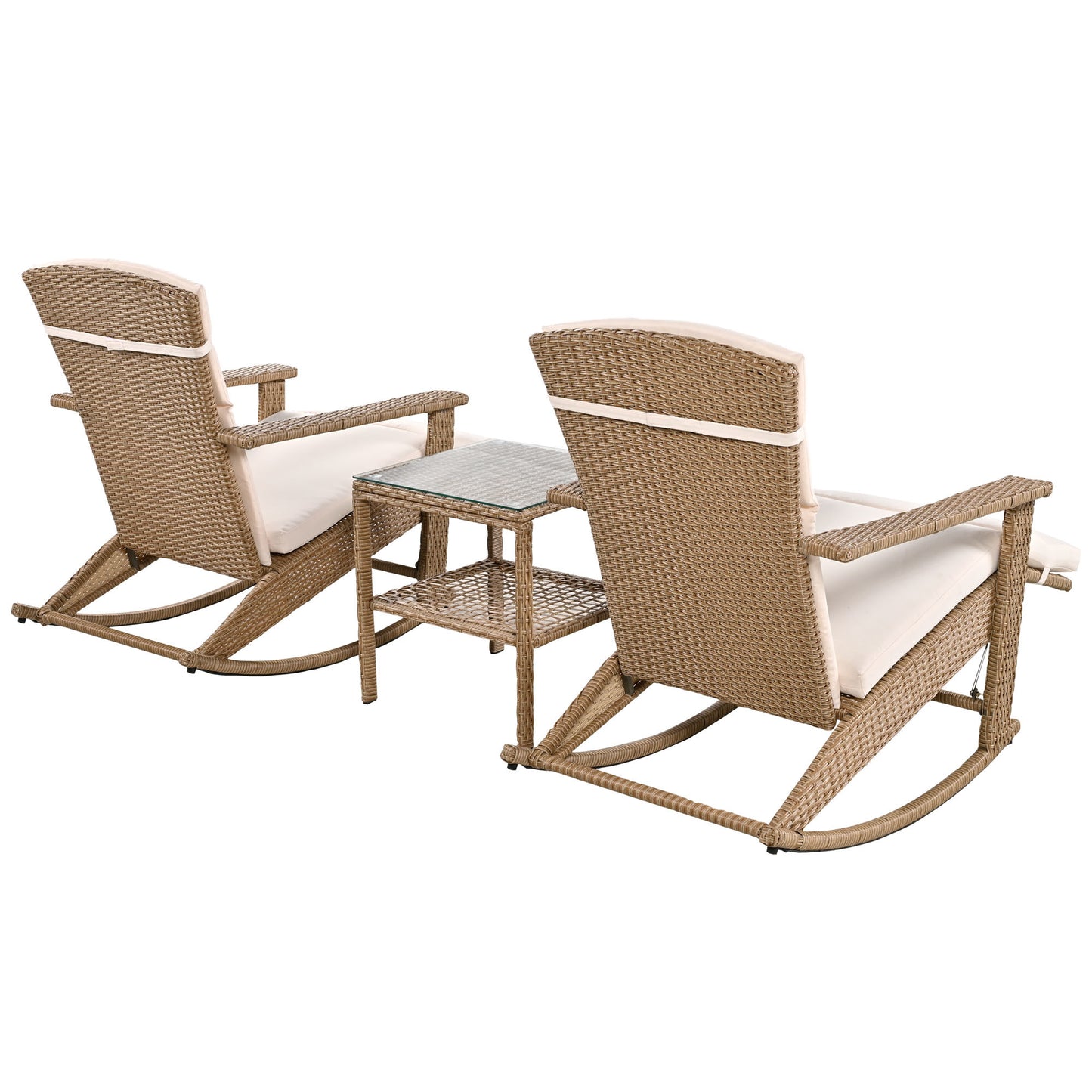 U_Style Adjustable Outdoor Wicker Double Rocking Chair with Coffee Table, Suitable for Backyard, Garden, Poolside.