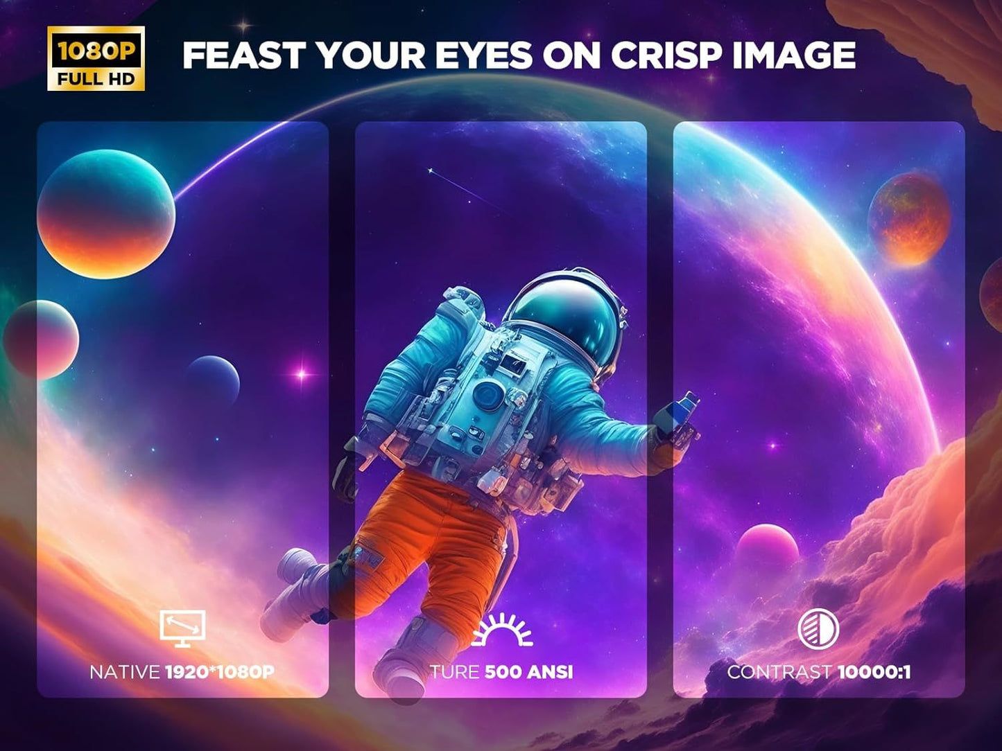 Projector with 5G WiFi and Bluetooth, DBPOWER Native 1080p Movie Projector Built-in Netflix, 500ANSI Portable Smart Projector 4K with Dolby Audio for Outdoor Home Theater