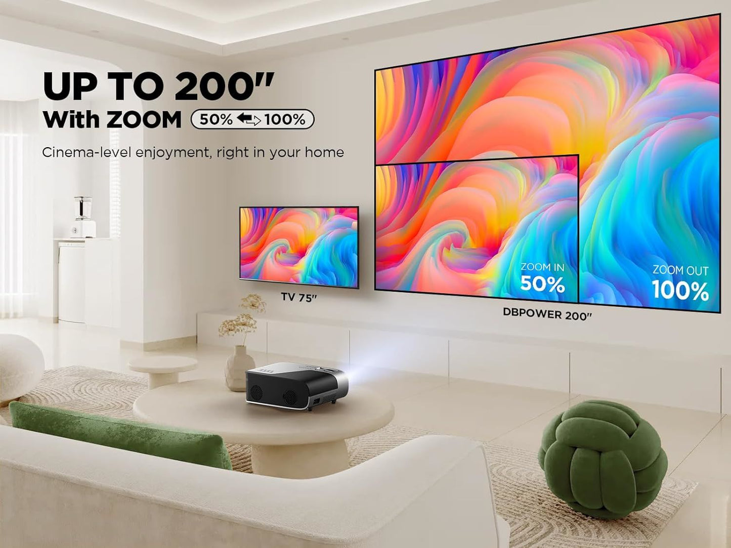 Projector with 5G WiFi and Bluetooth, DBPOWER Native 1080p Movie Projector Built-in Netflix, 500ANSI Portable Smart Projector 4K with Dolby Audio for Outdoor Home Theater