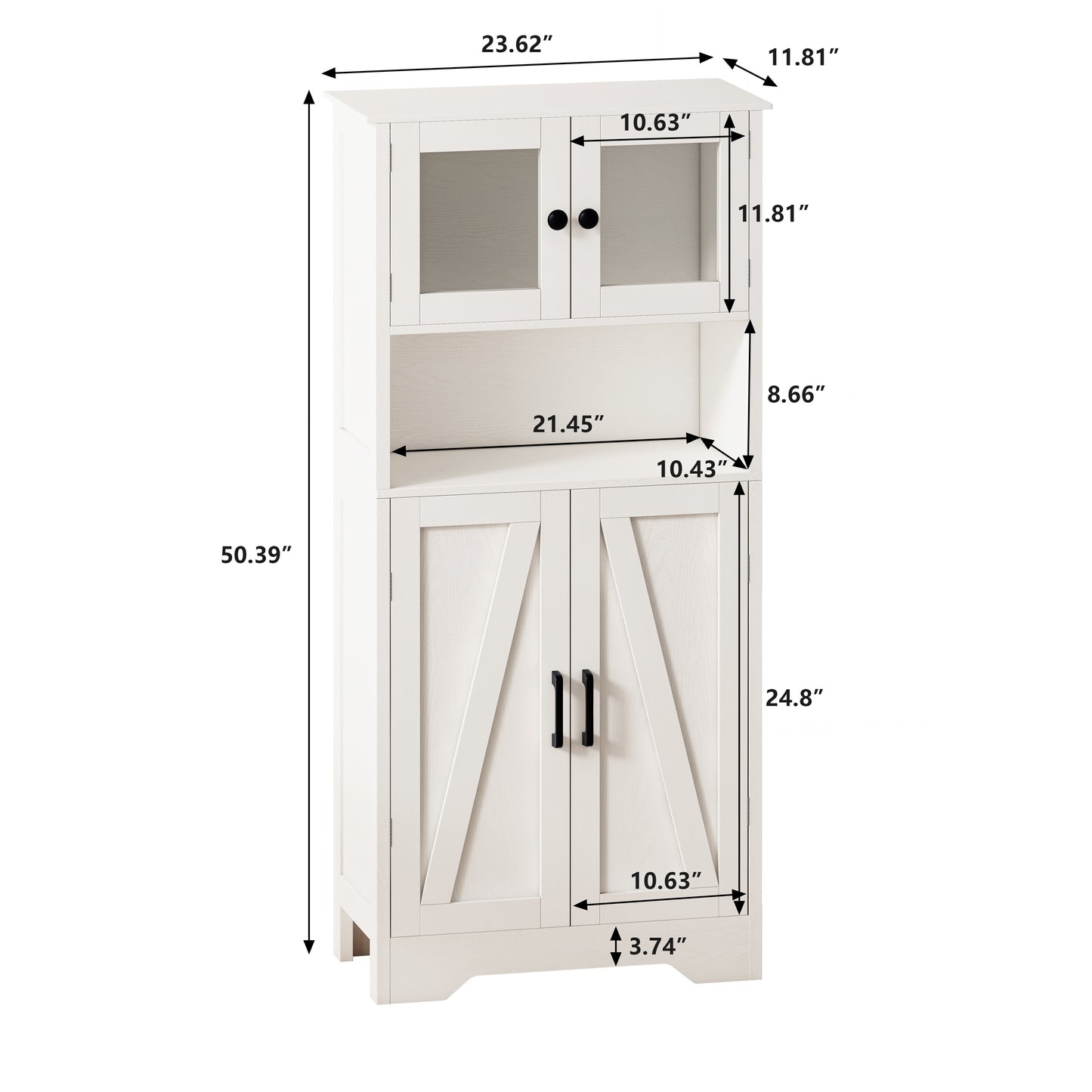 Four Door Storage Cabinets with LED Light, Open Shelf, Display Cabinet with Transparent Acrylic Cabinet Door, Cupboard, for Bathroom,Living Room,Dining Room,Kitchen