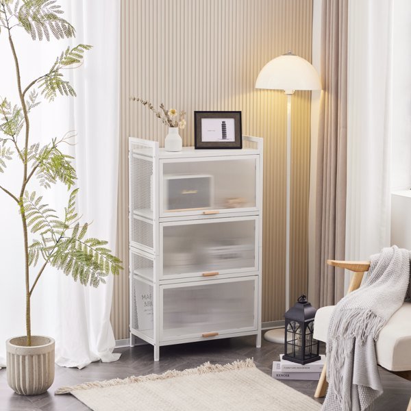 4-layer multifunctional storage cabinet with cabinet door, kitchen bread rack, pantry storage cabinet, microwave rack storage rack, study, living room, bedroom, etc., white