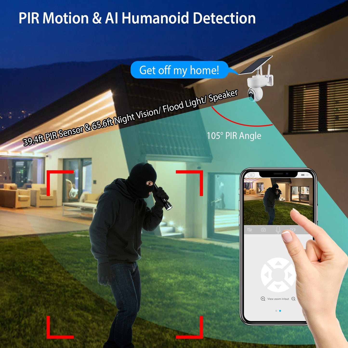 Solar WIFI Security Camera IP66 Waterproof USB Battery Powered 2.4G WiFi Wireless 1080P Surveillance Camera with Flood Light Night Vision Human Detection 2-Way Audio