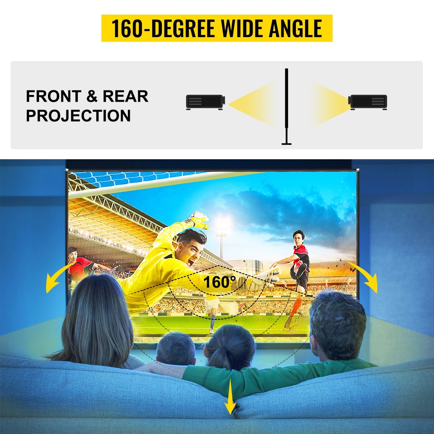 VEVOR Projector Screen with Stand 100inch Portable Movie Screen 16:9 4K HD Wide Angle Projector Screen Stand Easy Assembly with Storage Bag for Home Theater Office Outdoor Use