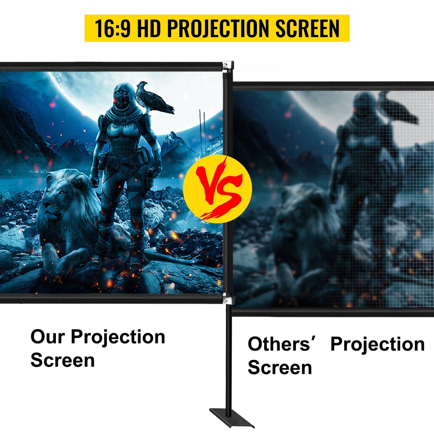 VEVOR Projector Screen with Stand 100inch Portable Movie Screen 16:9 4K HD Wide Angle Projector Screen Stand Easy Assembly with Storage Bag for Home Theater Office Outdoor Use