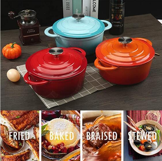 COOKWIN Enameled Cast Iron Dutch Oven with Self Basting Lid;  Enamel Coated Cookware Pot 4.5QT