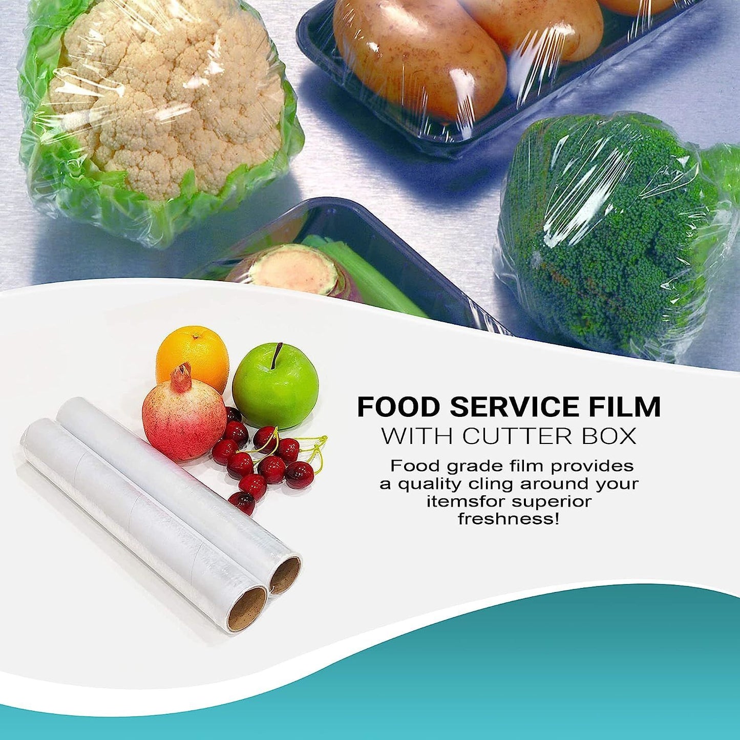 6 Rolls of Food Service Film 18" x 2000' with Cutter Box. PVC Food Wrap Film. Food Service Grade Film for Bakery; Deli; Restaurant; Kitchen. Commercial Grade Film Wrap. Cutter Dispenser.