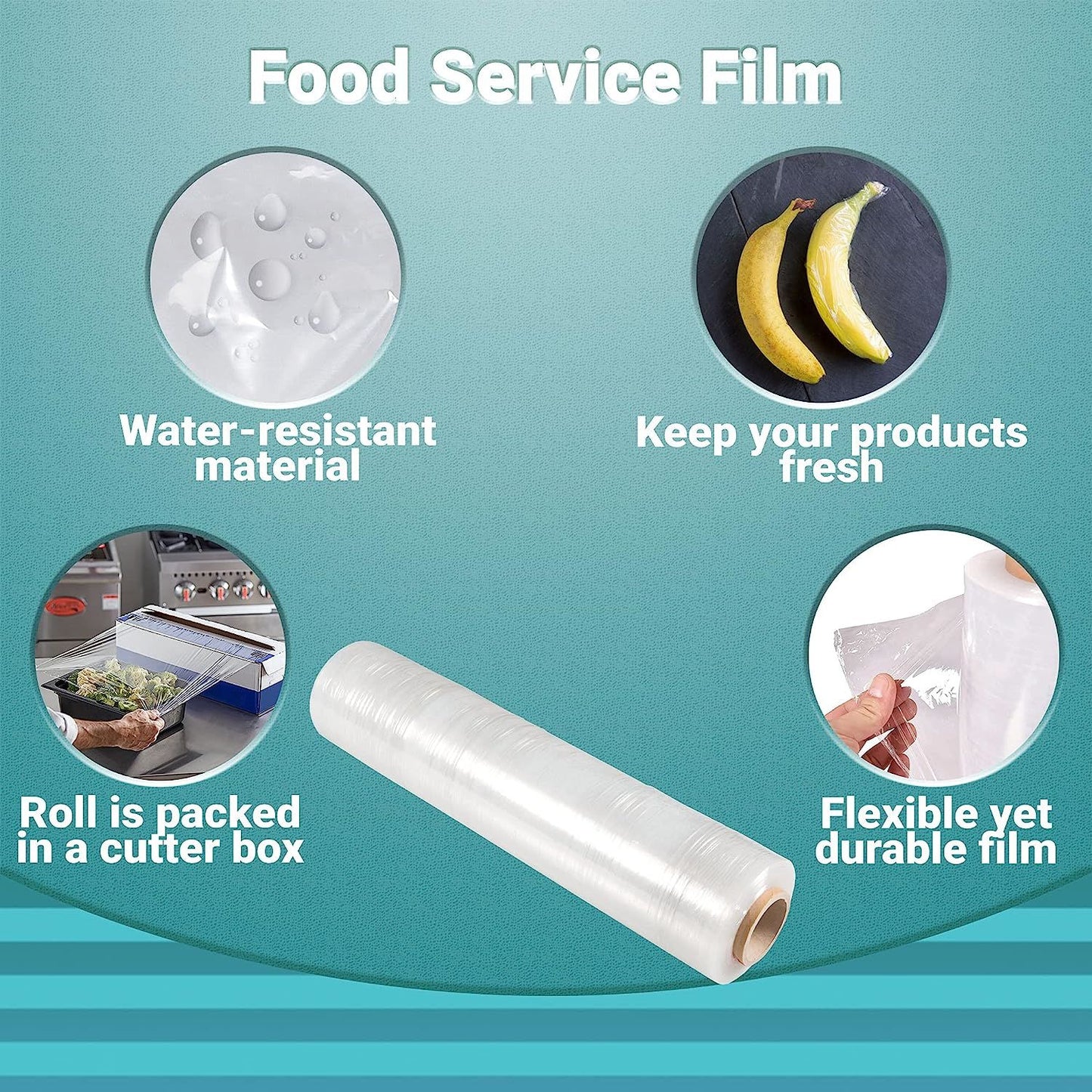 6 Rolls of Food Service Film 12" x 2000' with Cutter Box. PVC Food Wrap Film. Food Service Grade Film for Bakery; Deli; Restaurant; Kitchen. Commercial Grade Film Wrap. Cutter Dispenser.