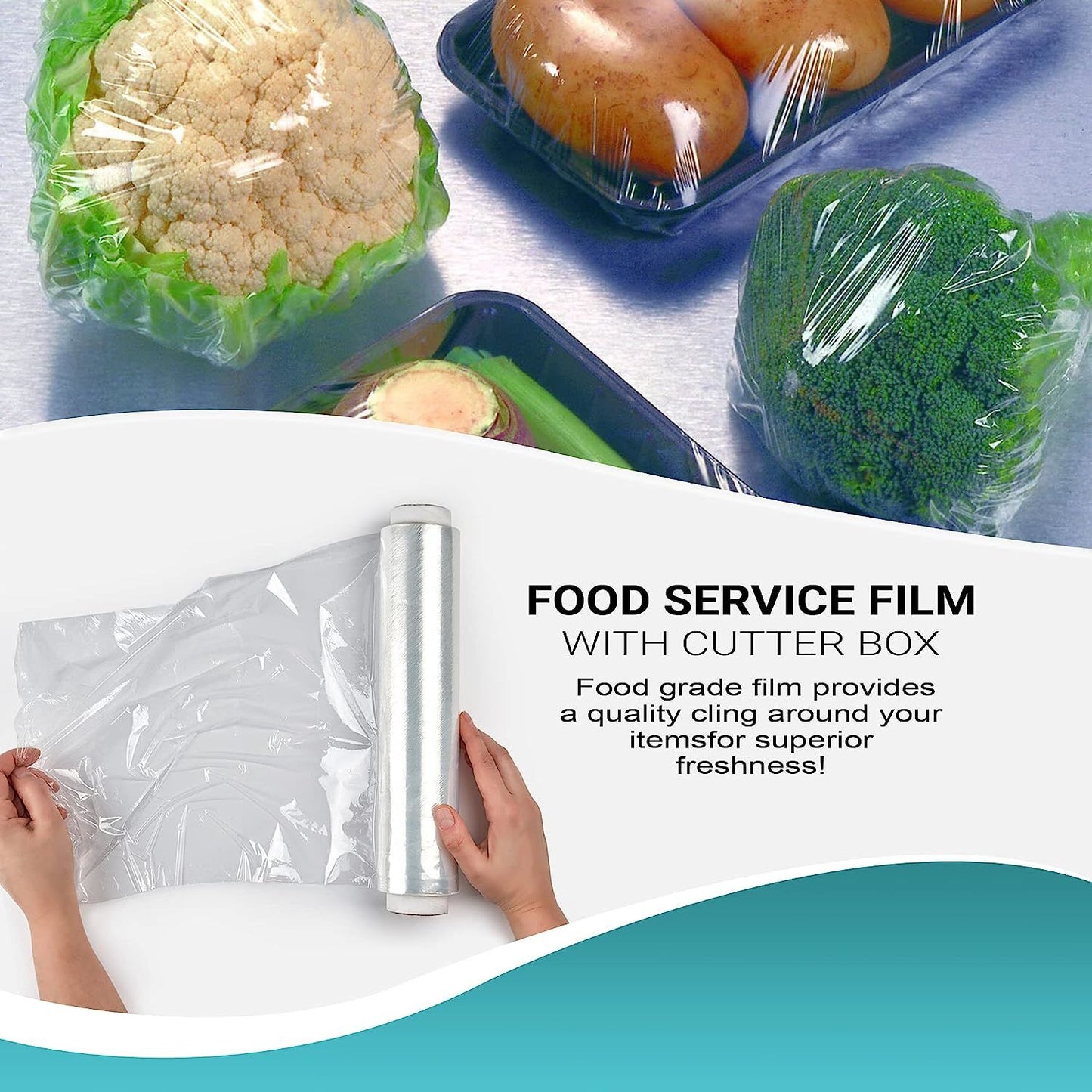 6 Rolls of Food Service Film 12" x 2000' with Cutter Box. PVC Food Wrap Film. Food Service Grade Film for Bakery; Deli; Restaurant; Kitchen. Commercial Grade Film Wrap. Cutter Dispenser.