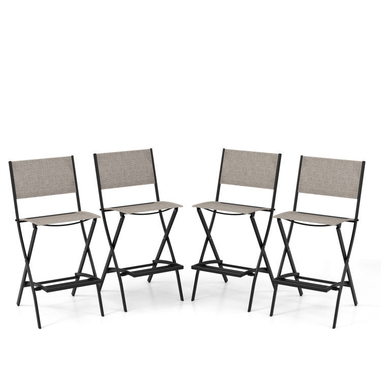 Outdoor Folding Bar Height Stool Set of 4 with Metal Frame and Footrest