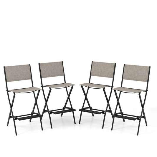 Outdoor Folding Bar Height Stool Set of 4 with Metal Frame and Footrest