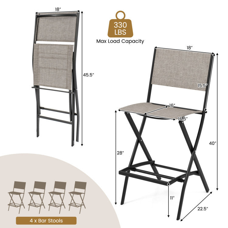 Outdoor Folding Bar Height Stool Set of 4 with Metal Frame and Footrest