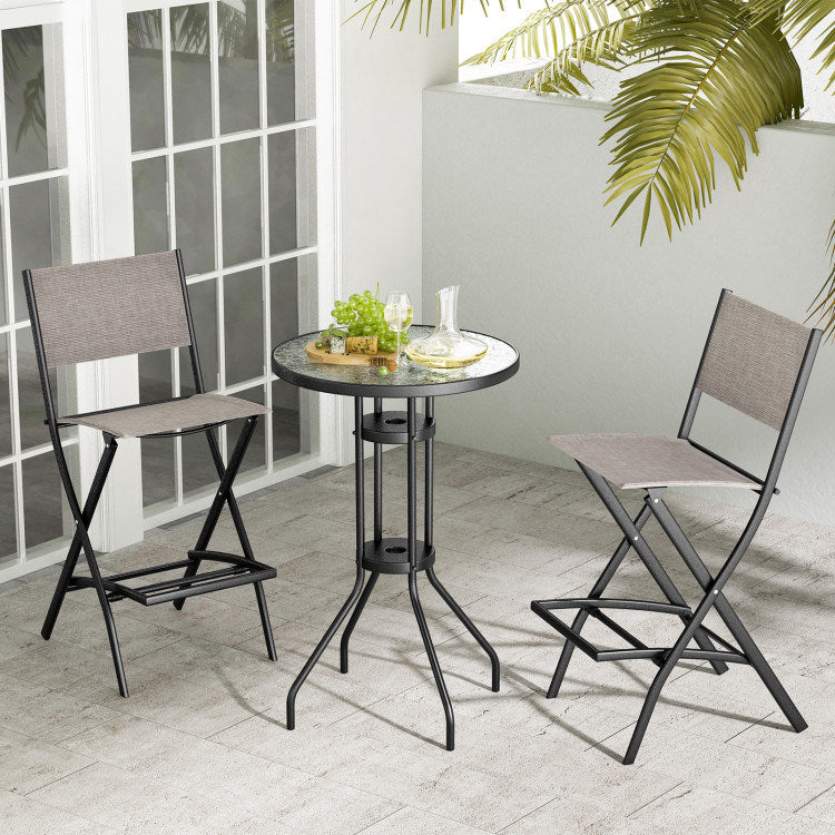 Outdoor Folding Bar Height Stool Set of 4 with Metal Frame and Footrest