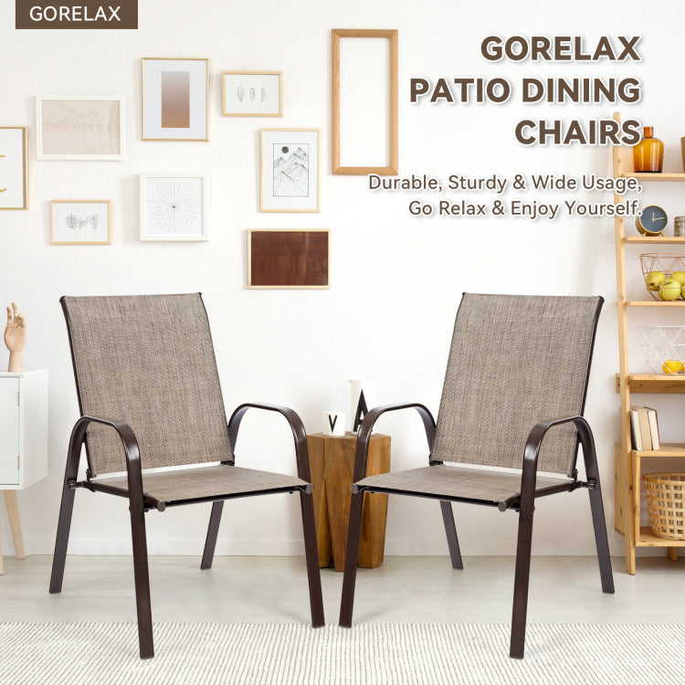 2 Pieces Patio Outdoor Dining Chair with Armrest