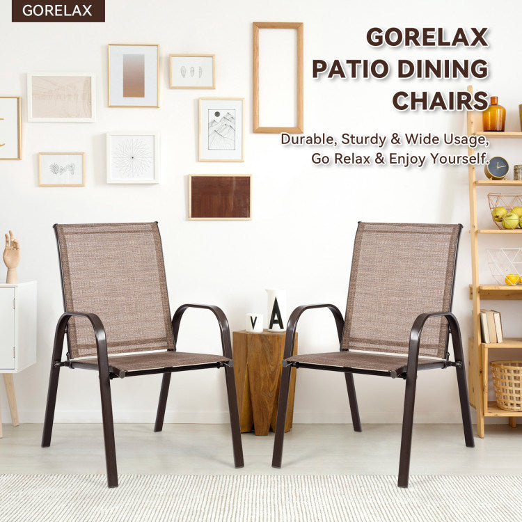 2 Pieces Patio Outdoor Dining Chair with Armrest