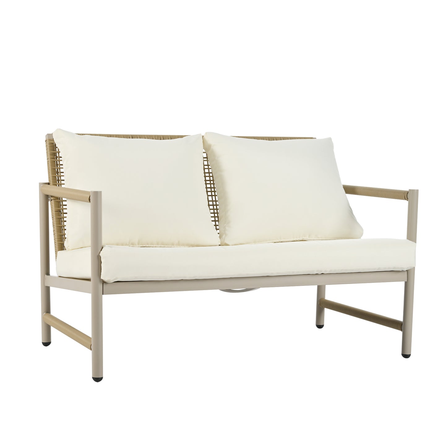 4 Pieces Patio Furniture Set, PE Rattan Wicker 4 Pcs Outdoor Sofa Set w/Washable Cushion and Tempered Glass Tabletop, Conversation Furniture for Garden Poolside Balcony