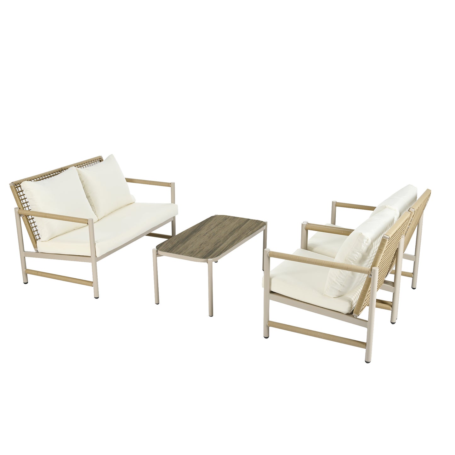 4 Pieces Patio Furniture Set, PE Rattan Wicker 4 Pcs Outdoor Sofa Set w/Washable Cushion and Tempered Glass Tabletop, Conversation Furniture for Garden Poolside Balcony