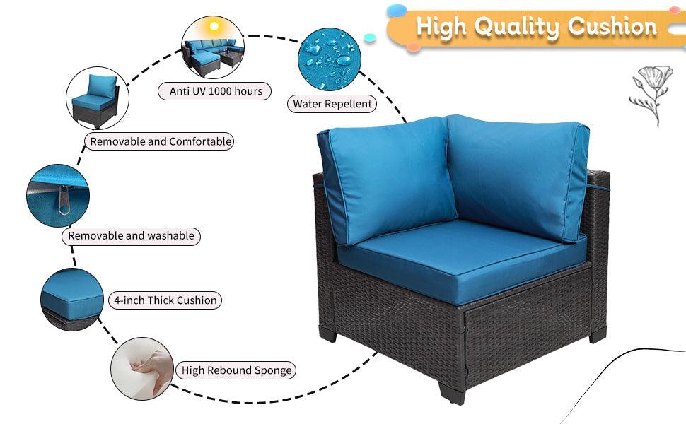 7 Pieces Outdoor Patio Sectional Sofa Couch, Silver Gray PE Wicker Furniture Conversation Sets with Washable Cushions & Glass Coffee Table for Garden, Poolside, Backyard