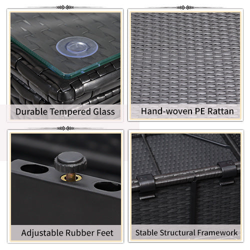 7 Pieces Outdoor Patio Sectional Sofa Couch, Silver Gray PE Wicker Furniture Conversation Sets with Washable Cushions & Glass Coffee Table for Garden, Poolside, Backyard