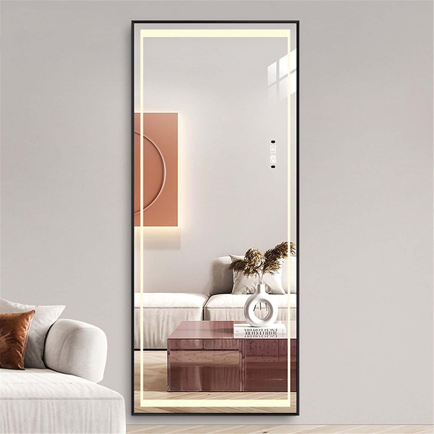 Full Length Mirrors Intelligent Human Body Induction Mirror LED Aluminum Floor Mirrors Stand Full Body Dressing Bedroom,Living Room,Dressing Room Hotel Mirror Big Size Safe Touch Button