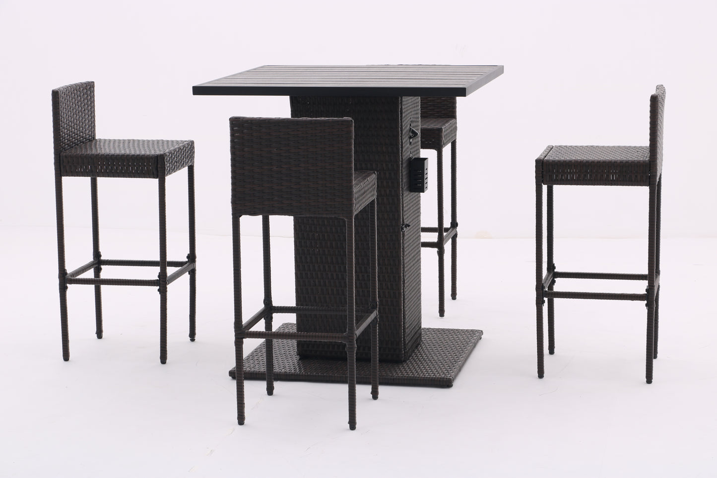 5-Piece Outdoor Conversation Bar Set,All Weather PE Rattan and Steel Frame Patio Furniture With Metal Tabletop and Stools for Patios, Backyards, Porches, Gardens, Poolside (Dark Coffee)