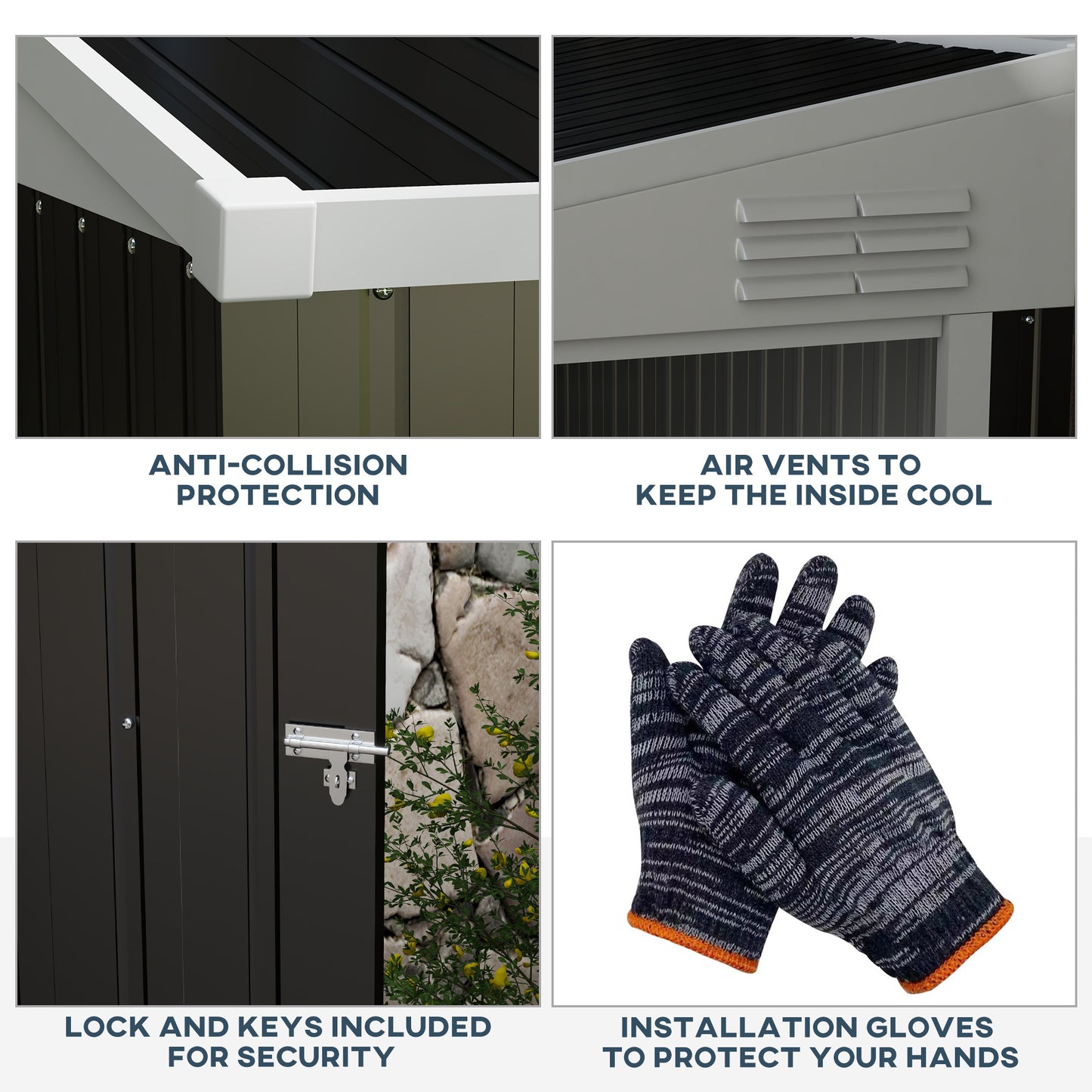 Outsunny 4' x 8' Metal Outdoor Storage Shed, Lean to Storage Shed, Garden Tool Storage House with Lockable Door and 2 Air Vents for Backyard, Patio, Lawn, Dark Gray