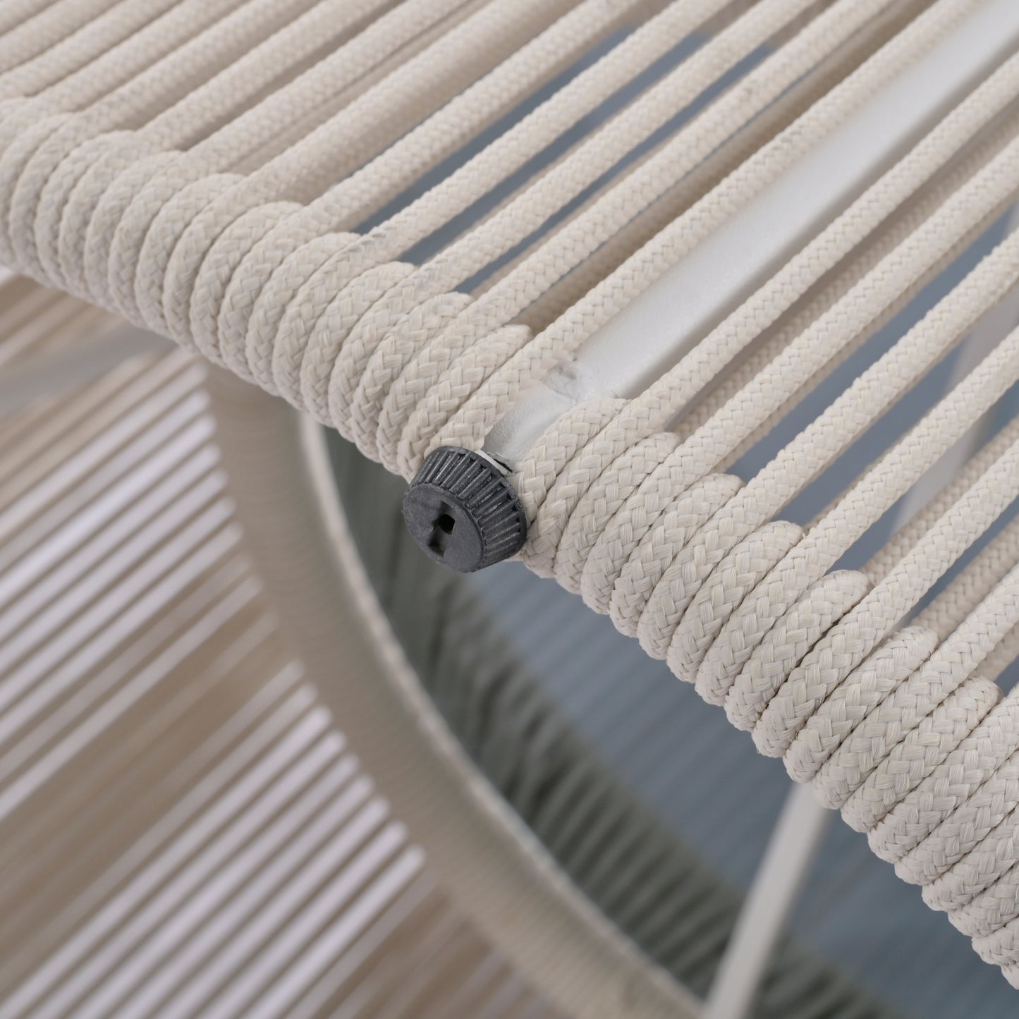 TREXM 2-Piece Outdoor Sunbed and Coffee Table Set, Patio Double Chaise Lounger Loveseat Daybed with Clear Tempered Glass Table for the patio, poolside (Beige Cushion + Natural Rope)