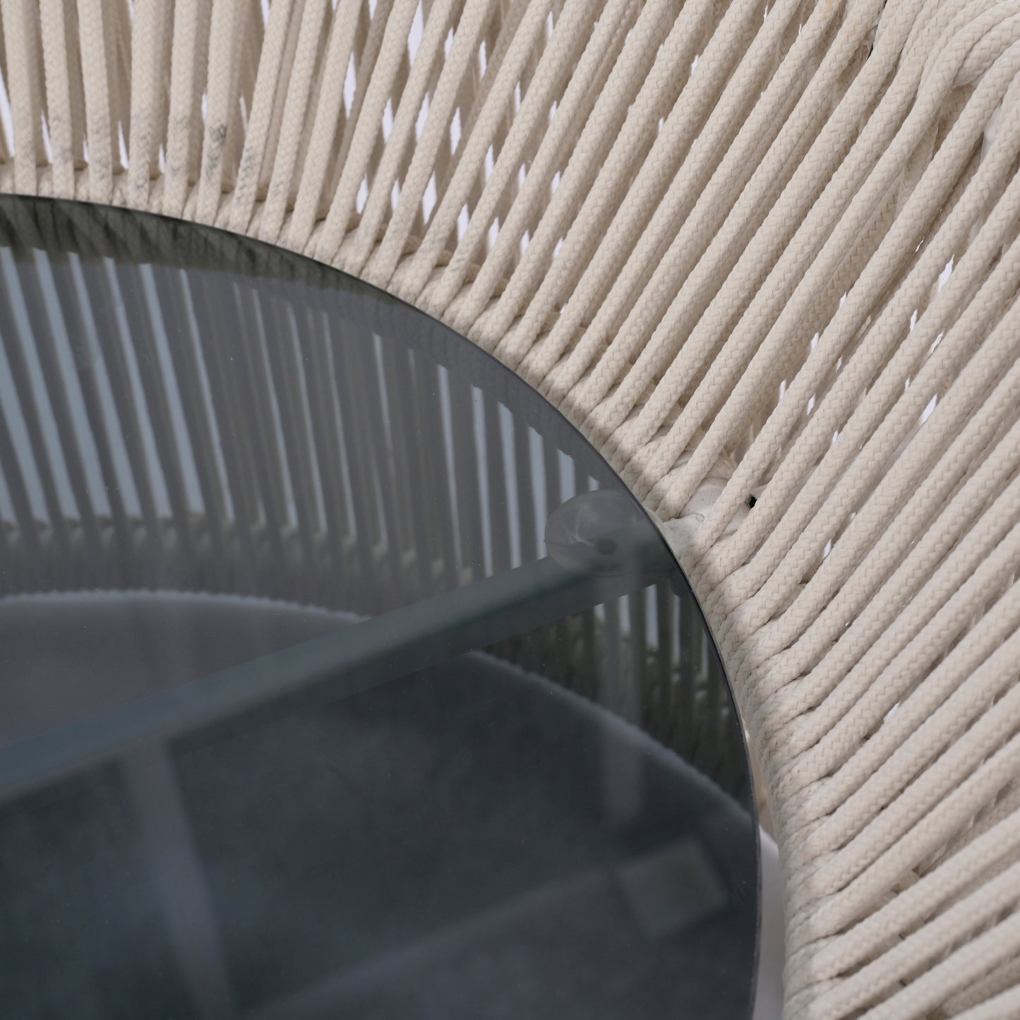 TREXM 2-Piece Outdoor Sunbed and Coffee Table Set, Patio Double Chaise Lounger Loveseat Daybed with Clear Tempered Glass Table for the patio, poolside (Beige Cushion + Natural Rope)