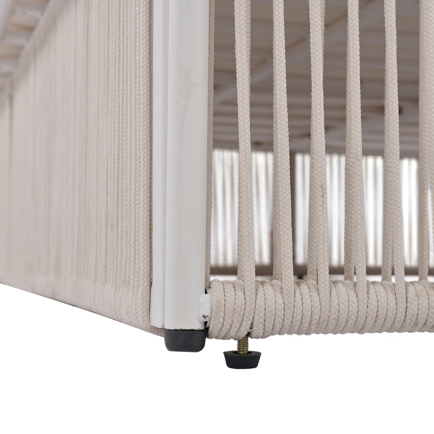 TREXM 2-Piece Outdoor Sunbed and Coffee Table Set, Patio Double Chaise Lounger Loveseat Daybed with Clear Tempered Glass Table for the patio, poolside (Beige Cushion + Natural Rope)