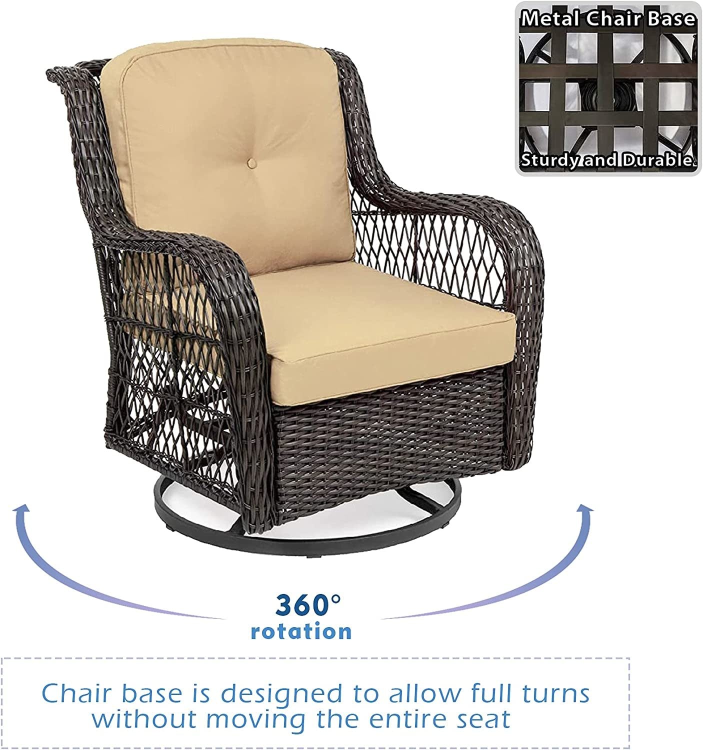 Outdoor Bistro Set 3 Pieces;  Outdoor Resin Wicker Swivel Rocker Patio Chair;  360-Degree Swivel Rocking Chairs and Tempered Glass Top Side Coffee Table;  Outdoor Rattan Conversation Sets
