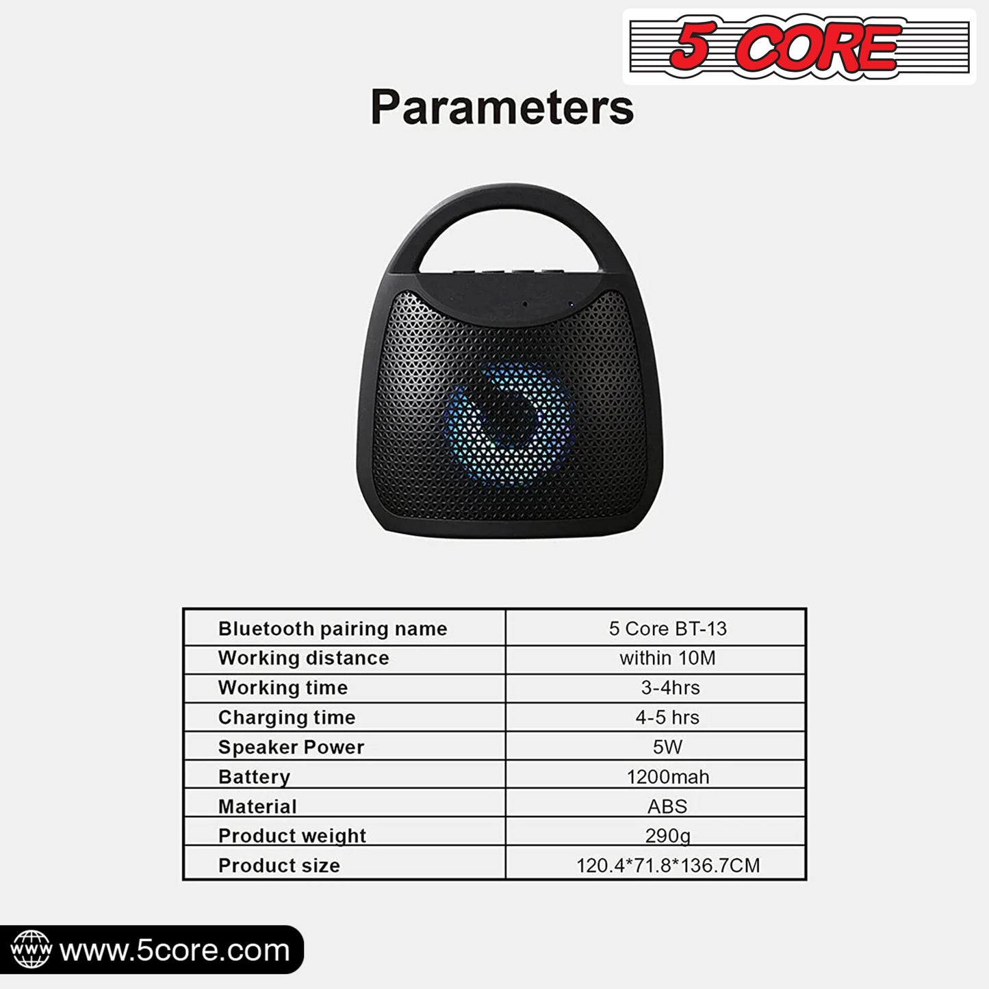 4" Portable Bluetooth Speaker Outdoor Wireless Mini 40W with Loud Stereo and Booming Bass, USB, FM, 10H Playtime, LED Party Lights, Water Resistant 5 Core - BLUETOOTH 13B